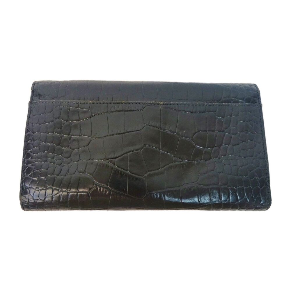 Vintage Lauren Ralph Lauren Black Croc Embossed Leather Checkbook Wallet - Picture 3 of 6